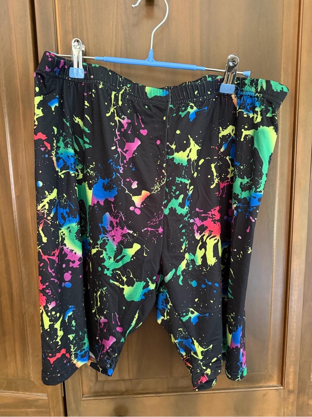 Athletic Splash-Print Women's Shorts - Black with Multi Color Splatter
